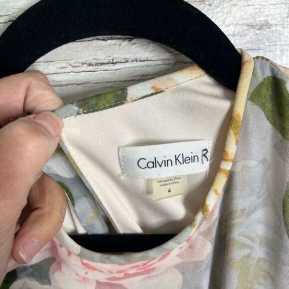 Calvin Klein floral swing midi dress gray pink size 4 - Picture 4 of 7